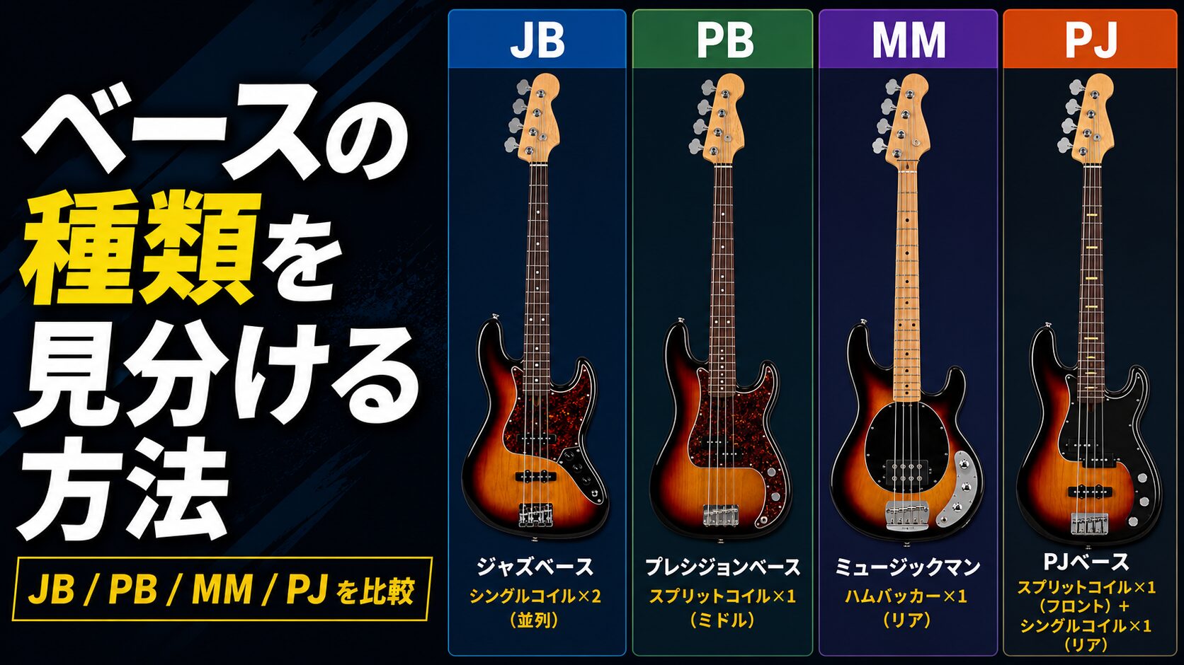 初心者向け】ジャズベース・プレシジョンベース・MMベース・PJベースの
